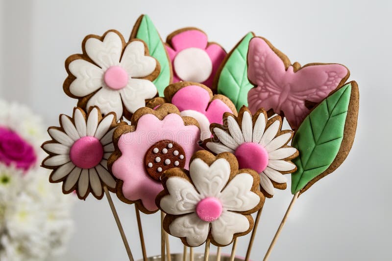 Bouquet de sucrerie de fleurs de biscuits images stock Bouquet de sucrerie de fleurs de biscuits images stock