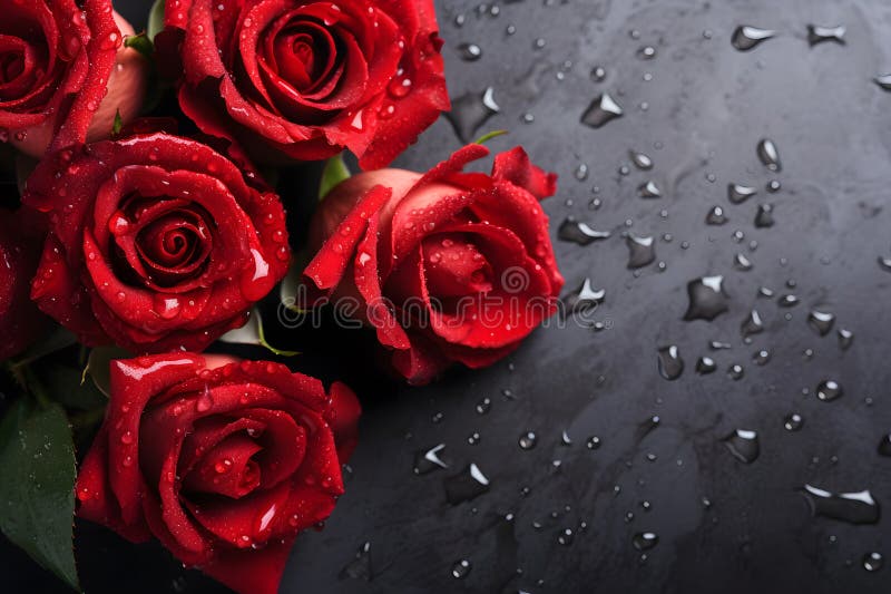 Bouquet di rose rosse su fondo di pietra scura illustrazione vettoriale