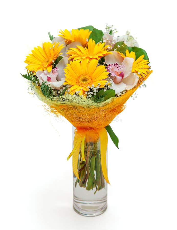 Bouquet of different flowers in vase stock photography