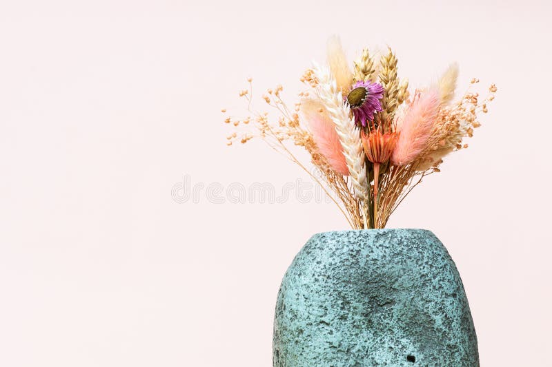 Bouquet of Dried Plants in Ceramic Vase on Pink Stock Photo Image of flower, pale 267643602