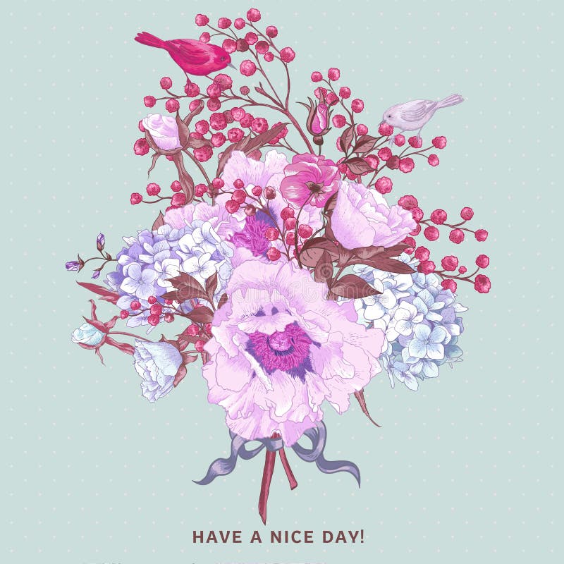 Bouquet floral de ressort doux avec des oiseaux illustration libre de droits Bouquet floral de ressort doux avec des oiseaux illustration libre de droits