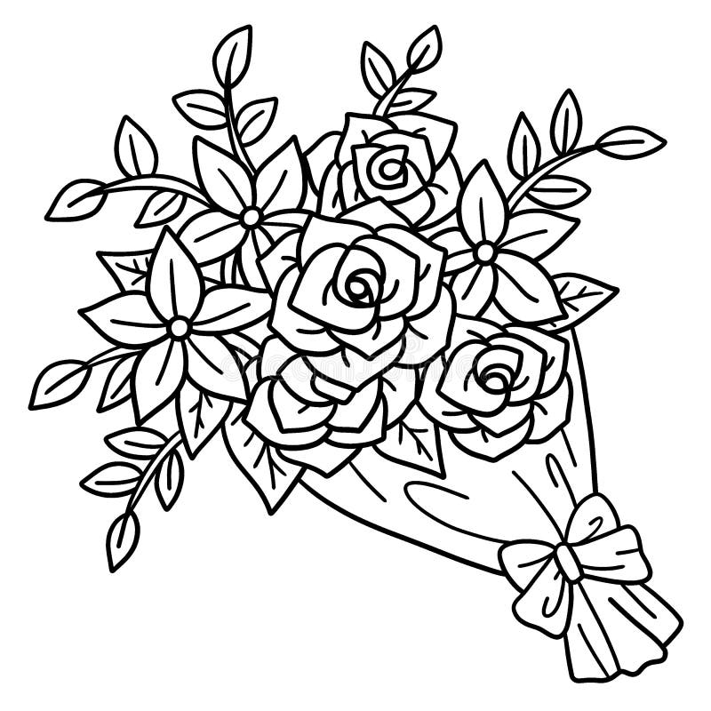 Flower Bouquet Coloring Page for Adults Stock Vector - Illustration of ...