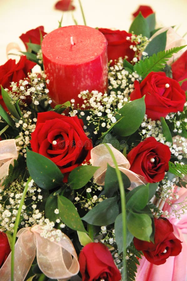 Bouquet of Flowers and Candle Stock Image Image of decorative