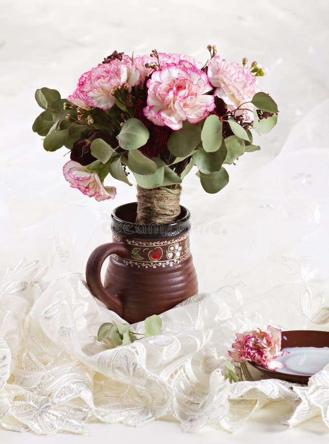 Silk hydrangea in jug stock image. Image of colorful 75431101