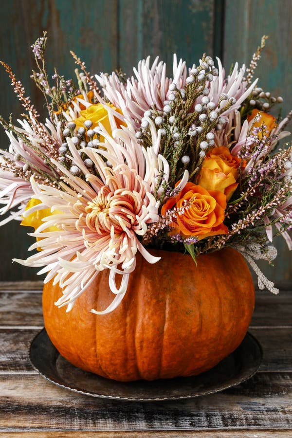 Bouquet of Flowers in Pumpkin Stock Photo - Image of florist, hawthorn ...