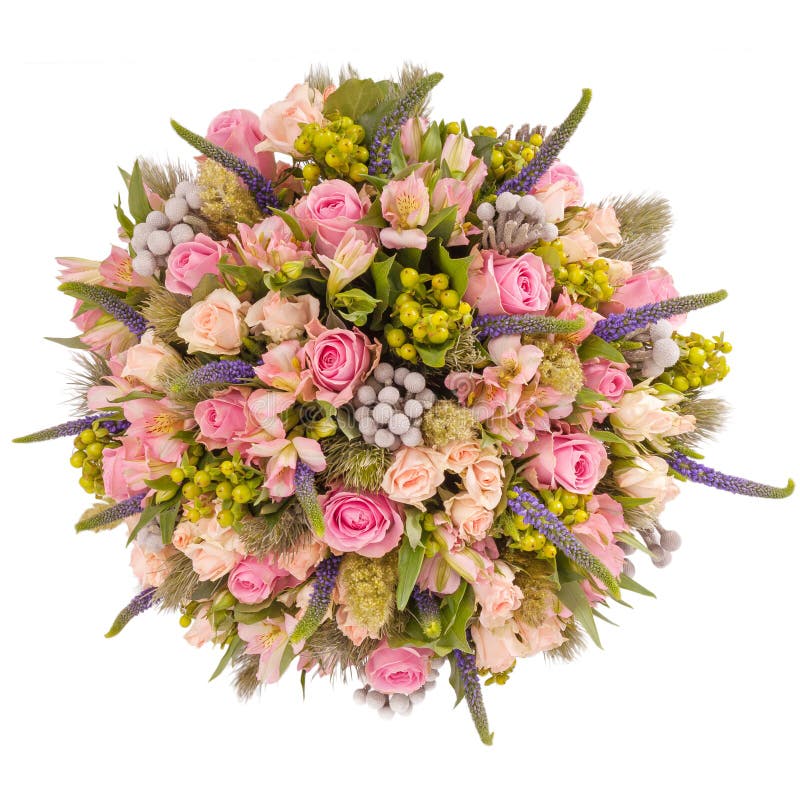 Bouquet of Flowers Top View Isolated on White Stock Image Image of