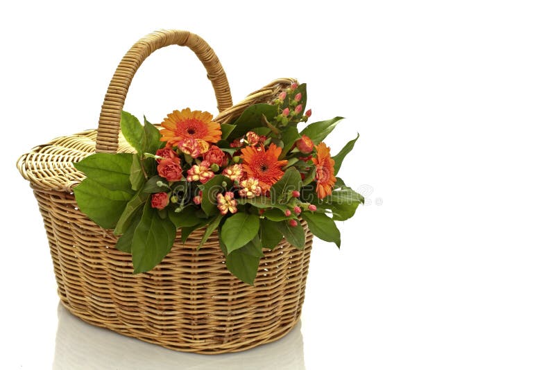 Colorful Flowers in a Wicker Basket Stock Image Image of interior