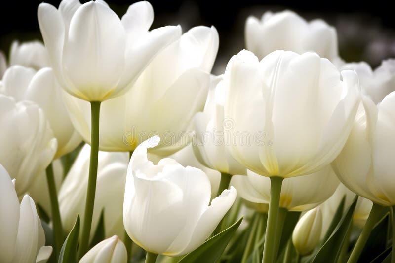 Bouquet of Fresh White Tulips. Neural Network AI Generated Stock Photo