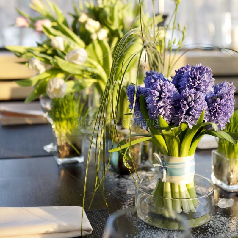 Bouquet of Hyacinth in Vase of Glass Stock Photo Image of present