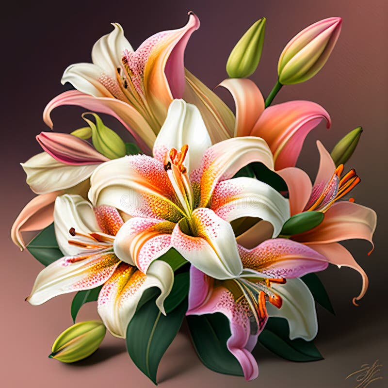 Bouquet of lilies on a uniform background Generative AI royalty free illustration