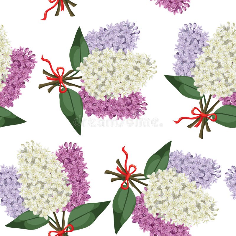 Bouquet of multicolored three branches of lilac seamless pattern royalty free illustration