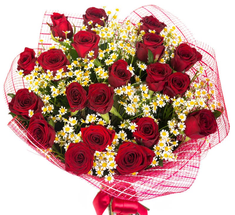 Bouquet Of Red Roses And Daisies Stock Image Image of floral