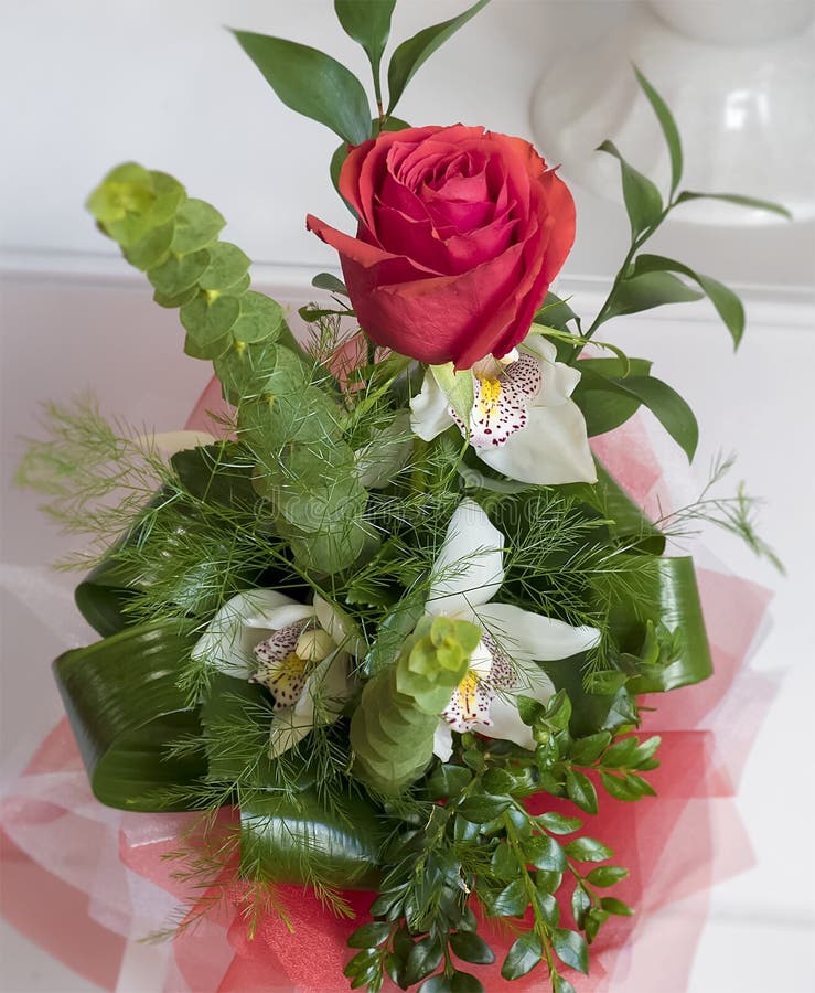 Bouquet of Red Roses and White Lilies Stock Image Image of green