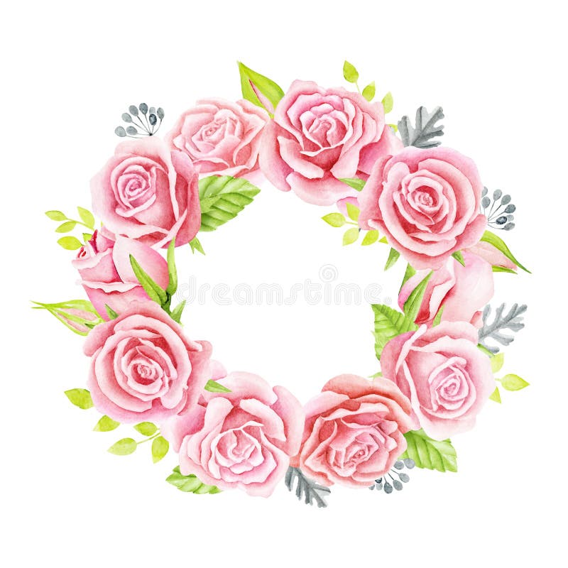 Bouquet rose de roses Illustration d'aquarelle Guirlande mignonne de style de vintage, frontière, cadre illustration stock Bouquet rose de roses Illustration d'aquarelle Guirlande mignonne de style de vintage, frontière, cadre illustration stock