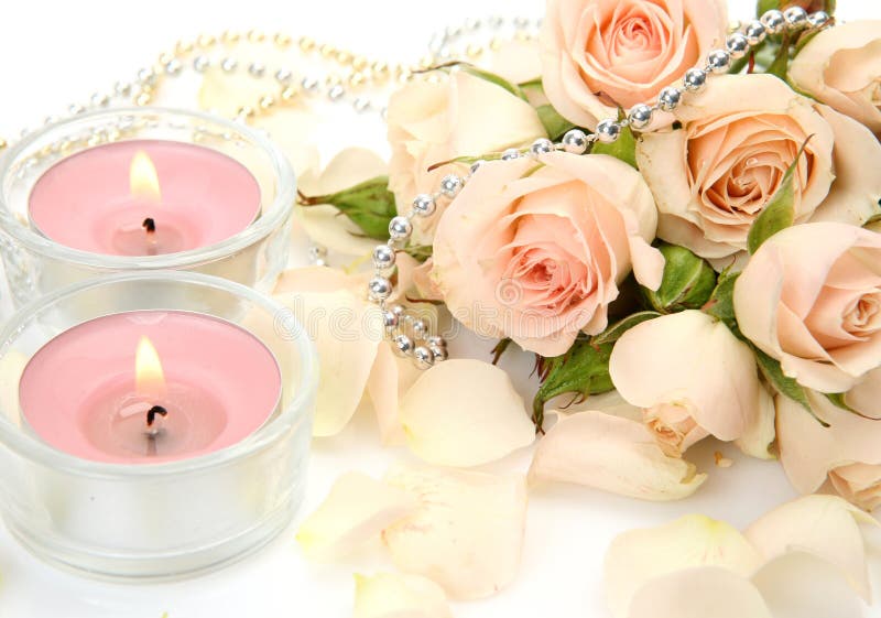 Roses and candles stock image. Image of freshness, fire 13812343