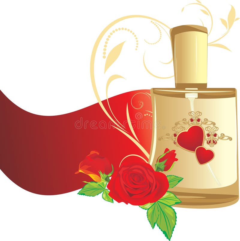 Bouquet of roses and perfume for woman