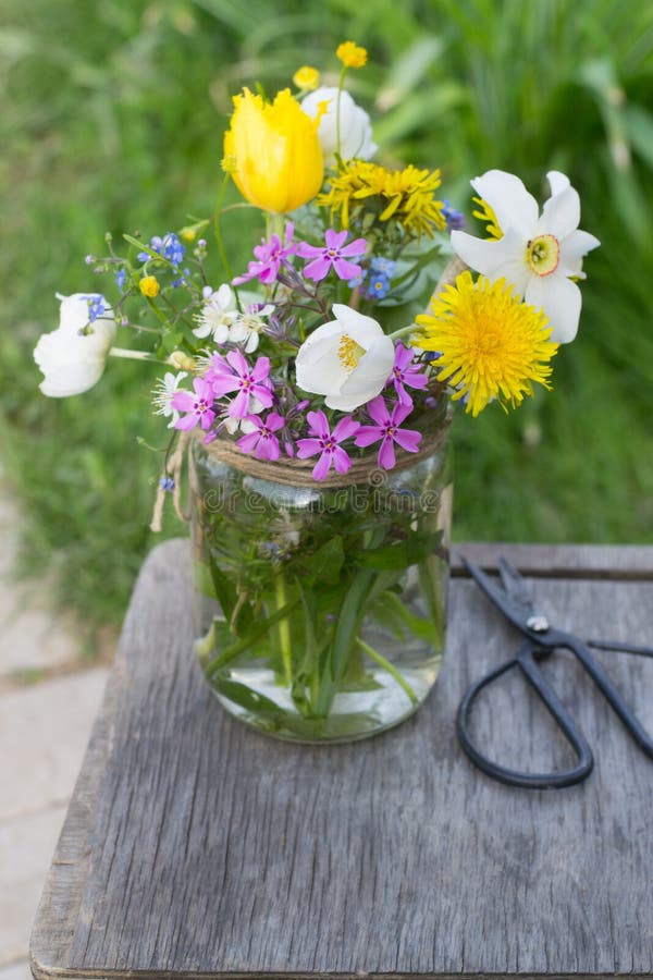 Bouquet of spring flowers stock image. Image of vase - 148892939
