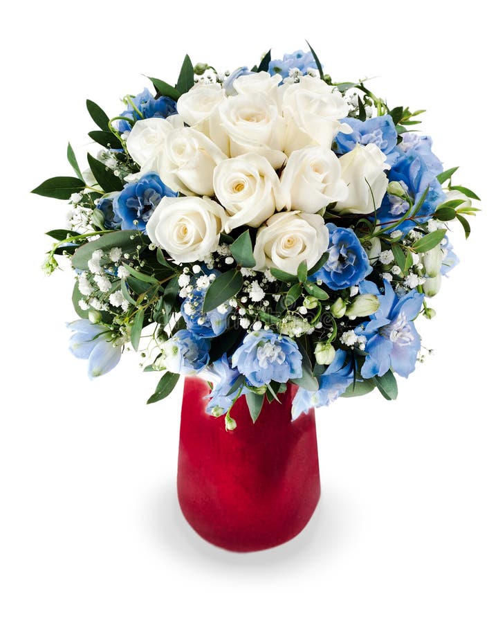 Bouquet from white roses and delphinium