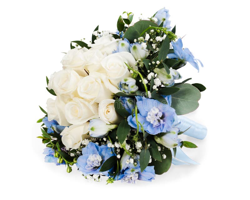 Bouquet from white roses and delphinium