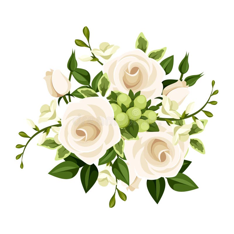 Bouquet of White Roses and Freesia Flowers. Vector Illustration. Stock ...