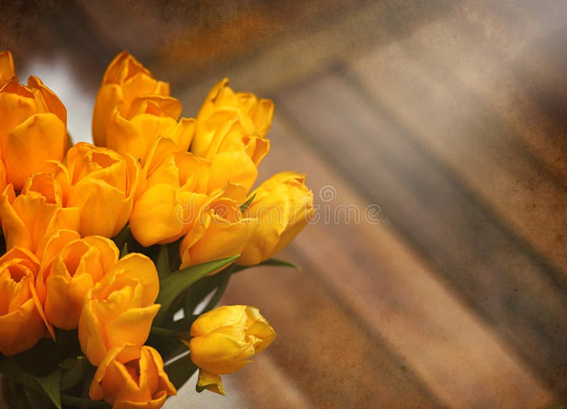 A Bouquet of Yellow Tulips in a Vase in the Interior of a Retro Stock ...