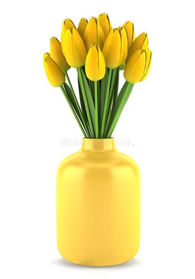Bouquet of Yellow Tulips in Vase Isolated on White Stock Image Image
