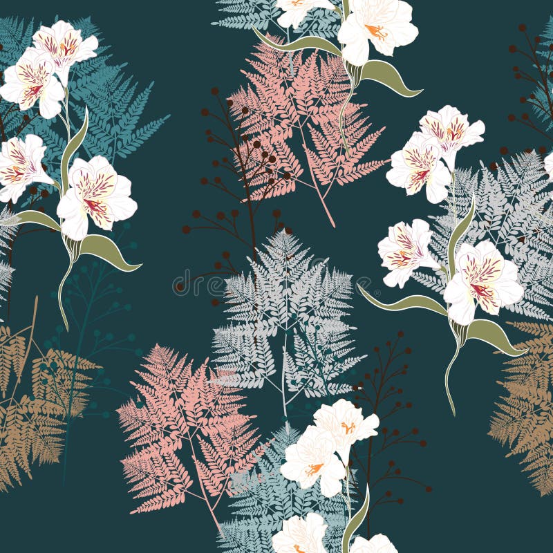 Bouquets roses et blancs sur le fond noir Modèle sans couture de vecteur avec des fleurs de jardin illustration stock Bouquets roses et blancs sur le fond noir Modèle sans couture de vecteur avec des fleurs de jardin illustration stock