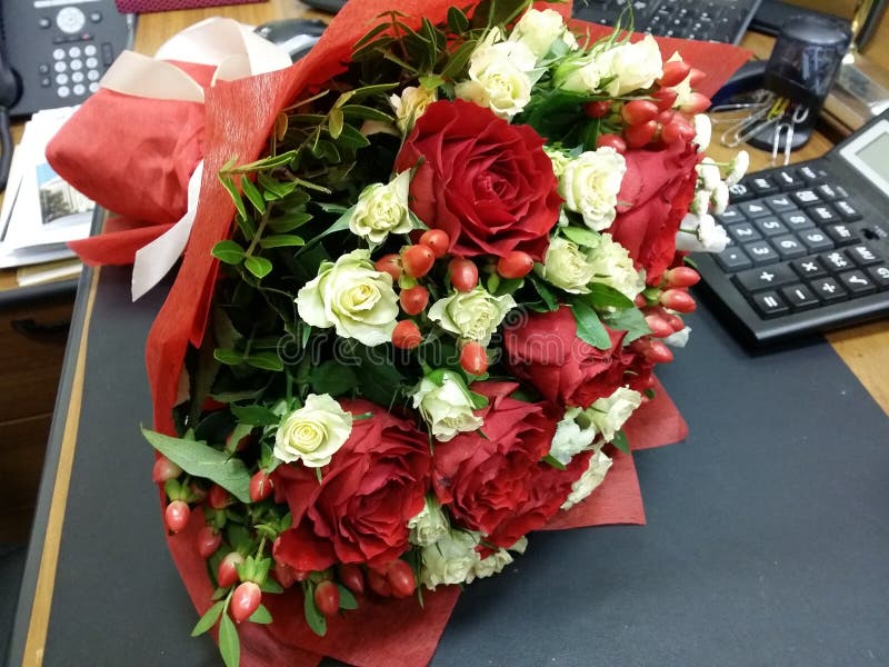 Bouquette of Flowers on the Desk Stock Image Image of beautiful