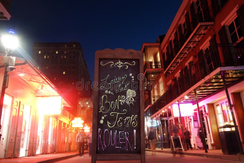 Laissez Les Bon Temps Rouler  Let The Good Times Roll  sign on Bourbon Street in New Orleans French Quarter