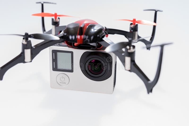Bourdon de Quadcopter avec l'appareil-photo images libres de droits Bourdon de Quadcopter avec l'appareil-photo images libres de droits