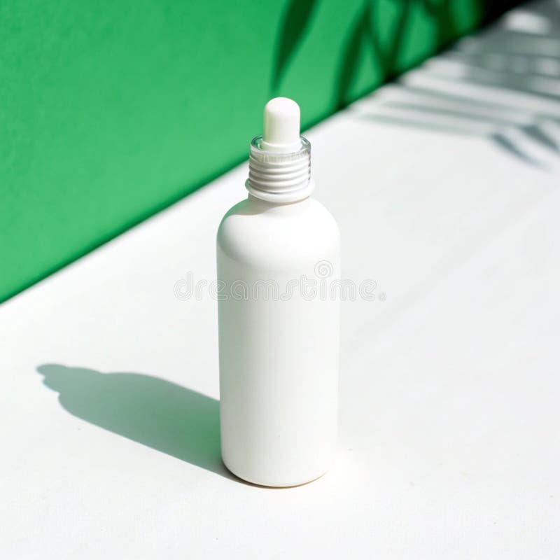 Bouteille blanche avec fond vert isolé sur fond blanc illustration libre de droits