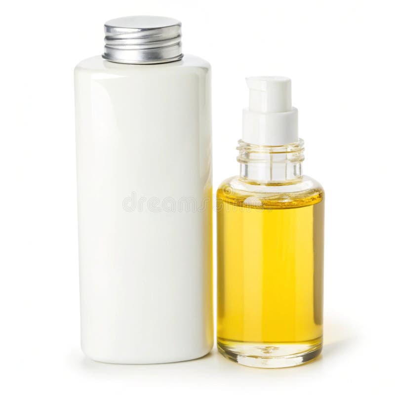 Bouteille blanche à côté du liquide jaune illustration de vecteur