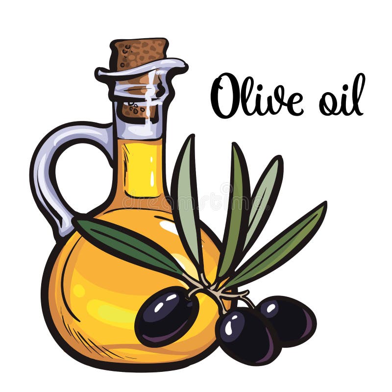 Bouteille D'huile D'olive Avec Des Olives Illustration de Vecteur