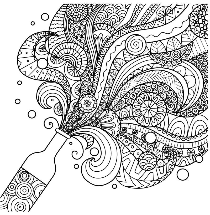 Bouteille de Champagne conception de schéma pour livre de coloriage pour l'adulte, l'affiche, la carte et l'élément de conception illustration de vecteur Bouteille de Champagne conception de schéma pour livre de coloriage pour l'adulte, l'affiche, la carte et l'élément de conception illustration de vecteur