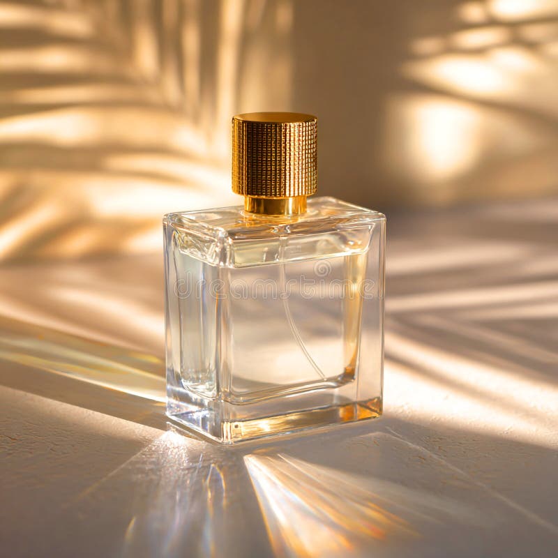 Bouteille De Parfum Luxueuse Bouteille D'Or Lumière Design Élégant illustration libre de droits