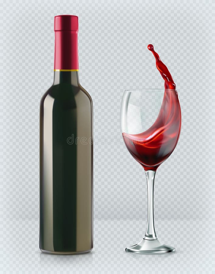 Bouteille de vin et de verre à vin 3d réalisme, icône de vecteur avec le transparent illustration stock Bouteille de vin et de verre à vin 3d réalisme, icône de vecteur avec le transparent illustration stock