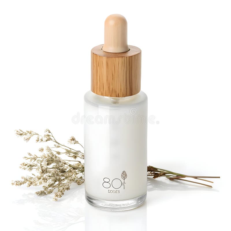 Bouteille en verre blanc avec bouchon en bois isolé sur fond blanc illustration libre de droits