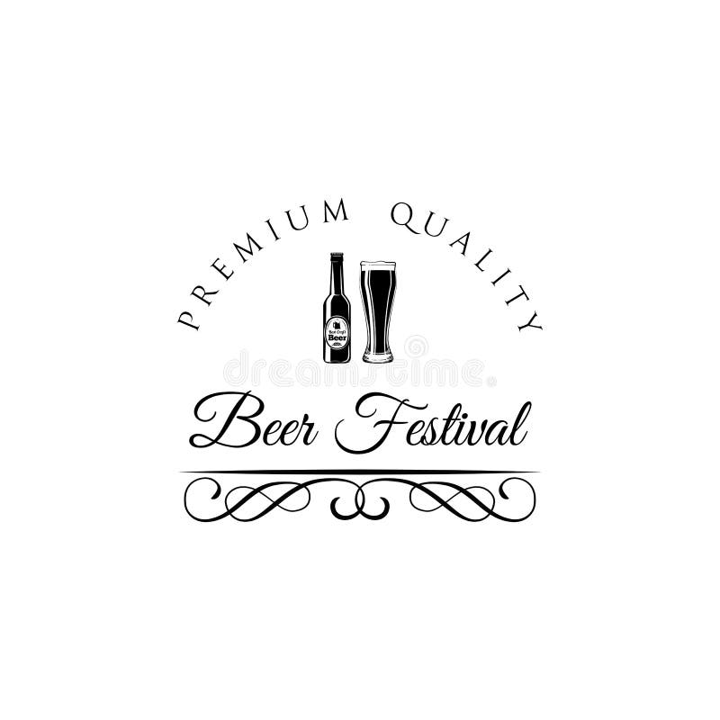 Bouteille et verre de bière avec des remous, des cadres fleuris et des éléments de flourish Vecteur illustration stock Bouteille et verre de bière avec des remous, des cadres fleuris et des éléments de flourish Vecteur illustration stock