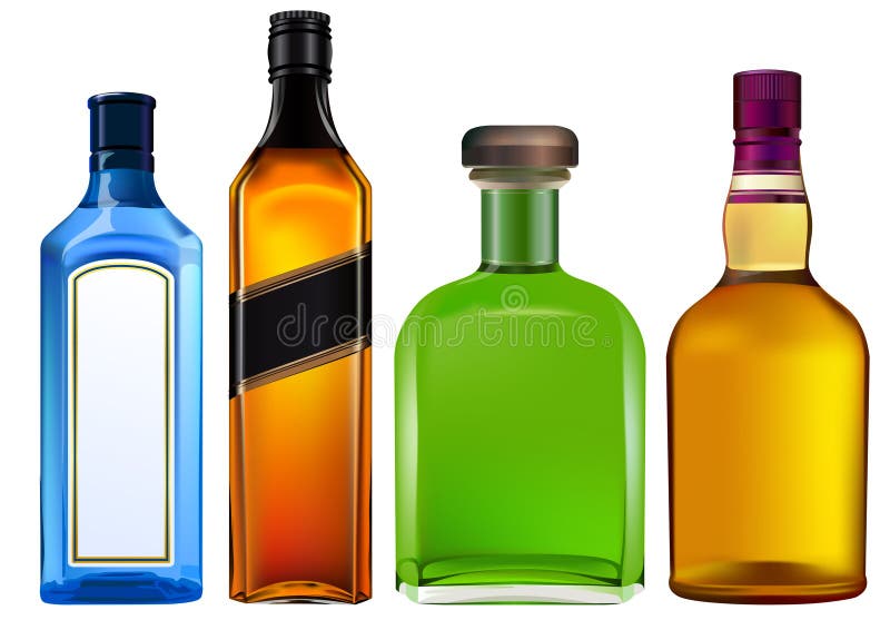 Realistic colorful alcohol bottles set isolated on white. Realistic colorful alcohol bottles set isolated on white
