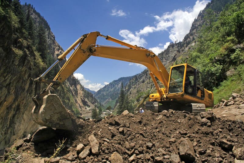 Landslide and heavy earth moving machinery. Landslide and heavy earth moving machinery