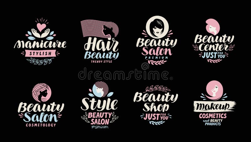 Boutique de beauté, salon, cosmétique ou logo de maquillage Manuscrit dans un beau texte calligraphique illustration stock Boutique de beauté, salon, cosmétique ou logo de maquillage Manuscrit dans un beau texte calligraphique illustration stock
