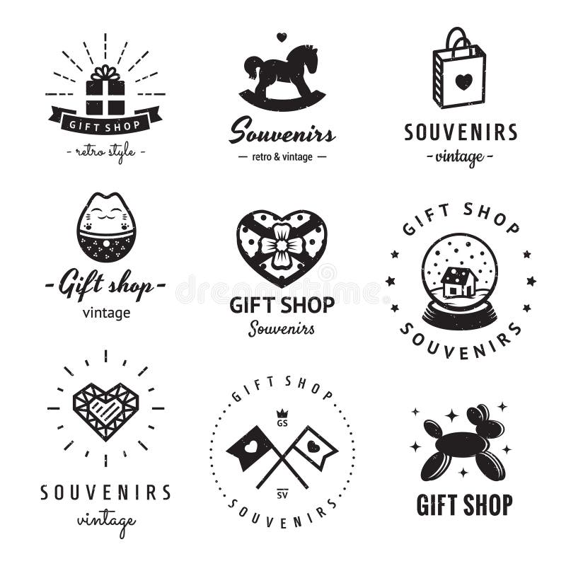 Boutique de cadeaux et ensemble de vecteur de vintage de logo de souvenirs Hippie et rétro style illustration de vecteur Boutique de cadeaux et ensemble de vecteur de vintage de logo de souvenirs Hippie et rétro style illustration de vecteur