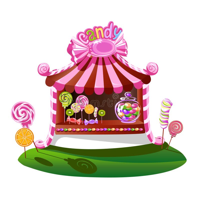 Boutique de sucrerie avec un décor gai illustration de vecteur Boutique de sucrerie avec un décor gai illustration de vecteur