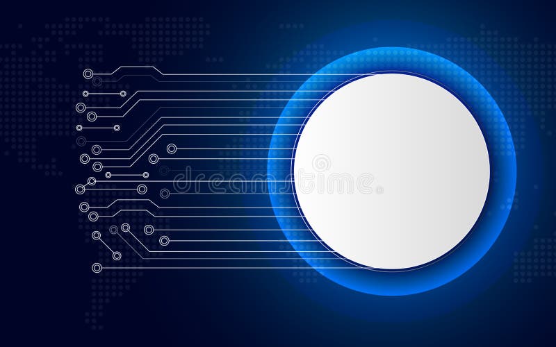 Bouton blanc de cercle de technologie sur le fond abstrait bleu avec la ligne blanche carte Affaires et connexion Futuriste et illustration stock Bouton blanc de cercle de technologie sur le fond abstrait bleu avec la ligne blanche carte Affaires et connexion Futuriste et illustration stock