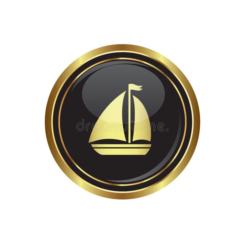 Bouton d'or rond avec l'icône de voilier illustration stock Bouton d'or rond avec l'icône de voilier illustration stock