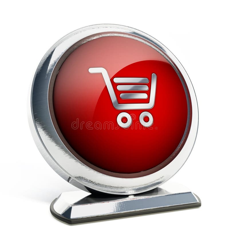 Bouton rouge brillant avec le symbole de caddie illustration 3D illustration stock Bouton rouge brillant avec le symbole de caddie illustration 3D illustration stock