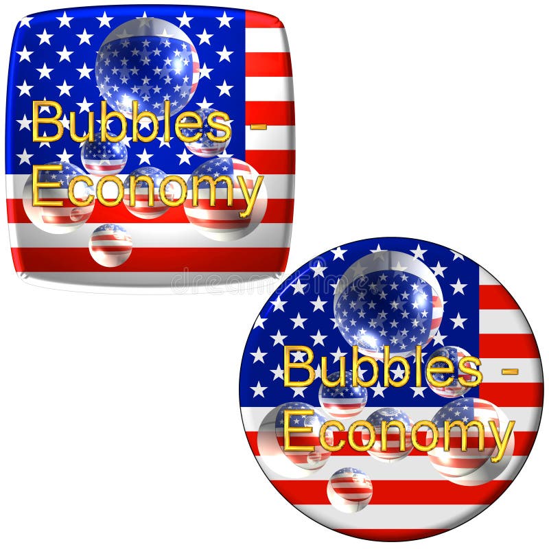 Two American flag stickers with words bubbles economy presented on white background. Two American flag stickers with words bubbles economy presented on white background.