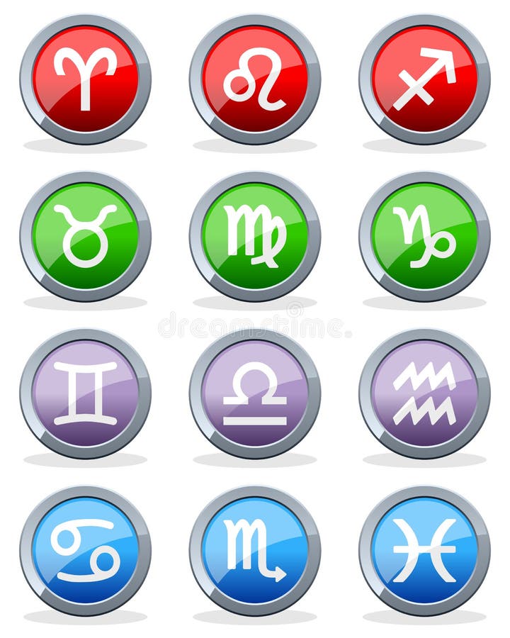 Boutons brillants d'horoscope de zodiaque illustration stock Boutons brillants d'horoscope de zodiaque illustration stock