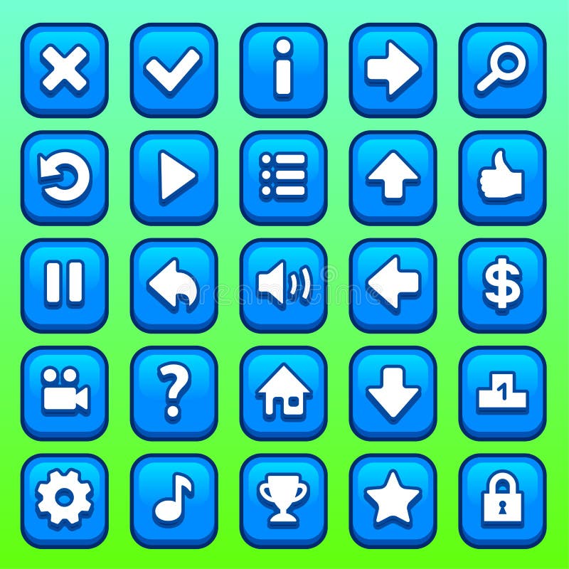 Boutons carrés bleus de jeu réglés