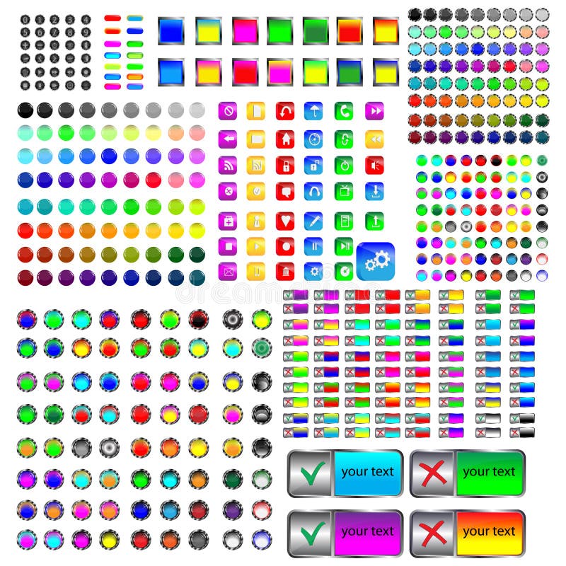 Mega collection of glass buttons for designers to different necessities on a white background. Mega collection of glass buttons for designers to different necessities on a white background.